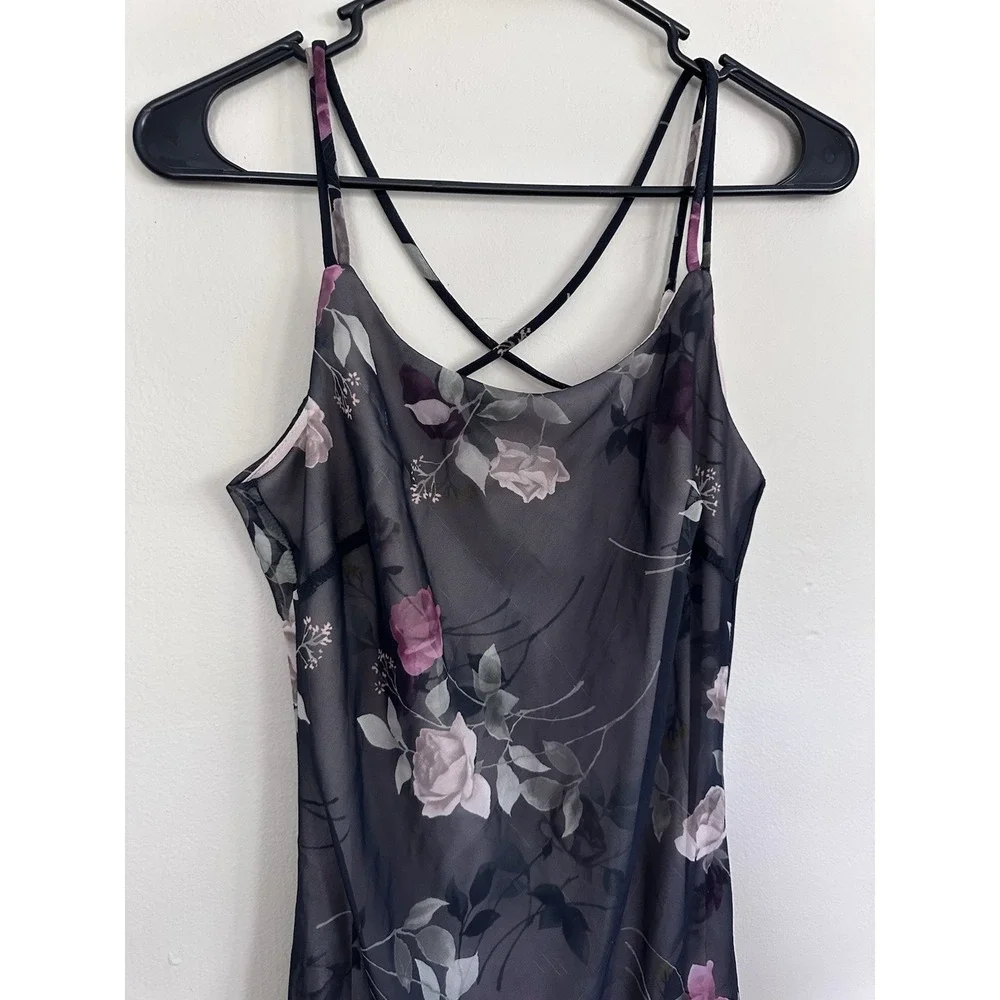 VTG Y2K Floral Slip Dress Coquette Fairy Grunge Sheer Mesh Strappy SMALL/MEDIUM